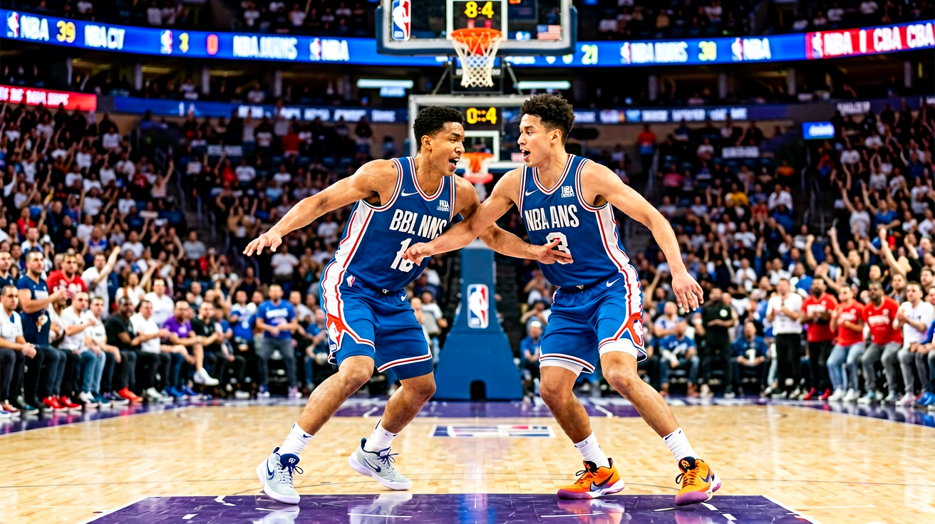 NBA美国职业篮球联赛赛场全景，球员激烈对抗瞬间